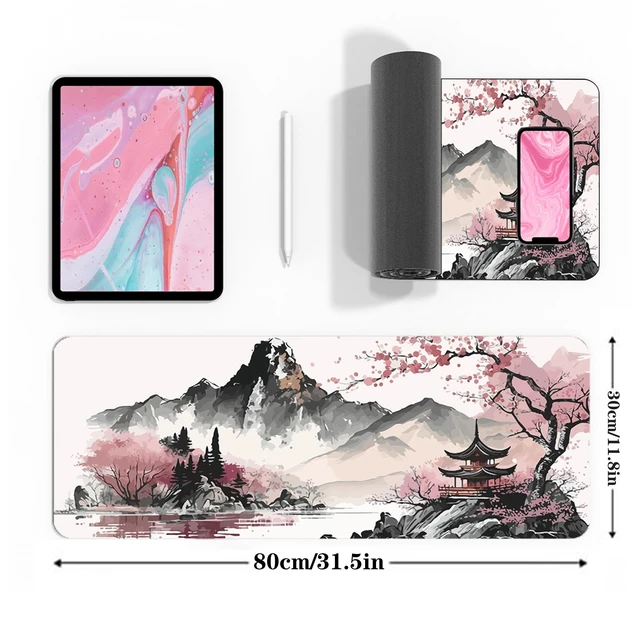 Alt view image 3 of 7 - Watercolor Cherry Blossom Large Gaming Mouse Pad,Mouse Pad Gaming 31.5 x 11.8 in Mouse Mat Desk Pad,Large Desk Mat,Extended Keyboard Mousepad with Non-Slip Base and Stitched Edge for Desk Home Office