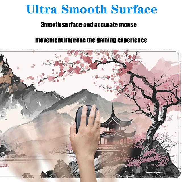 Alt view image 5 of 7 - Watercolor Cherry Blossom Large Gaming Mouse Pad,Mouse Pad Gaming 31.5 x 11.8 in Mouse Mat Desk Pad,Large Desk Mat,Extended Keyboard Mousepad with Non-Slip Base and Stitched Edge for Desk Home Office