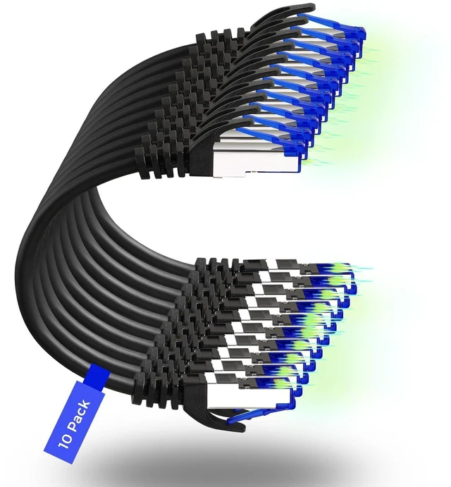 Alt view image 7 of 12 - Patch Cables Cat8 1ft 10 Pack Slim, Cat8 Ethernet Patch Cable 40G Support, Snagless Cat 8 Patch Cable for Patch Panel to Switch, Flexiable Cat 8 Ethernet Cable Datacenter with Gold Plated
