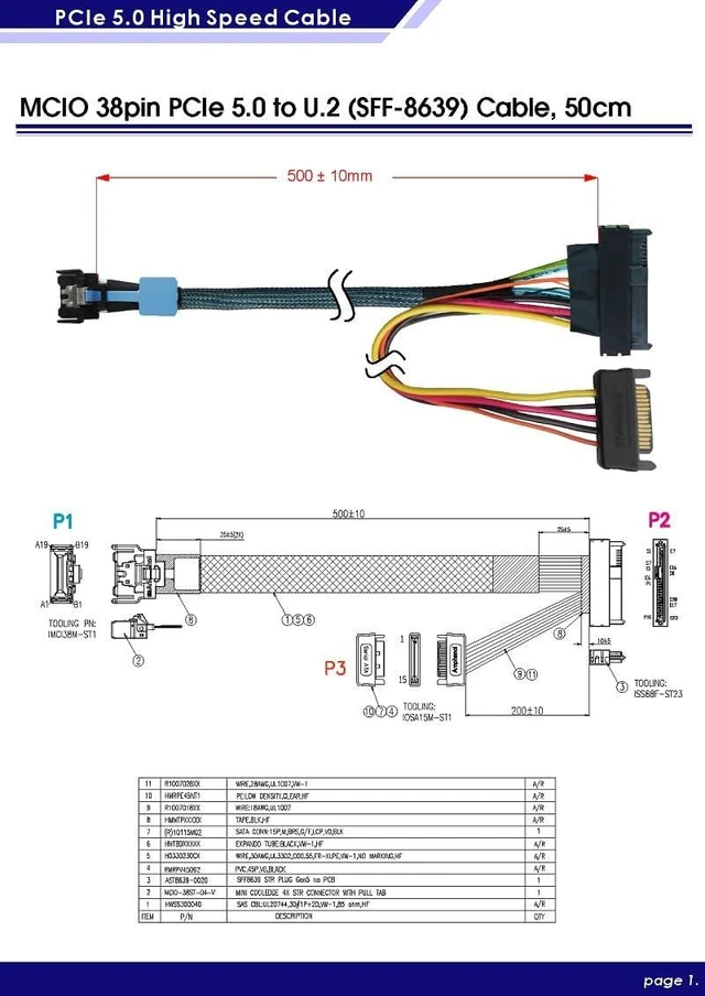Alt view image 5 of 6 - Micro SATA Cables MCIO Gen 5 Cable to U.2 (SFF-8639) Connector - High-Speed Data Transfer Cable for MCIO Gen 5 Connectivity and U.2 Integration