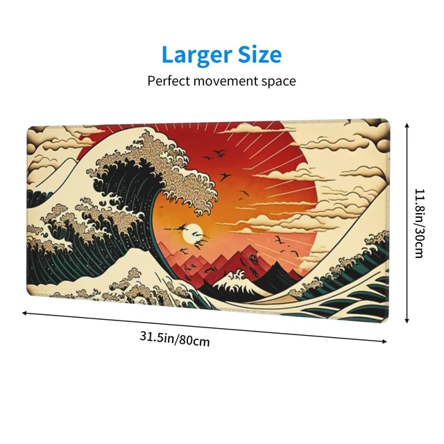 Alt view image 3 of 5 - Japanese Wave Sun Gaming Mouse Pad XL, Large Non Slip Rubber Mousepad, Stitched Edges Mouse Pads, Long Extended Mouse Pad,31.5'' X 11.8''