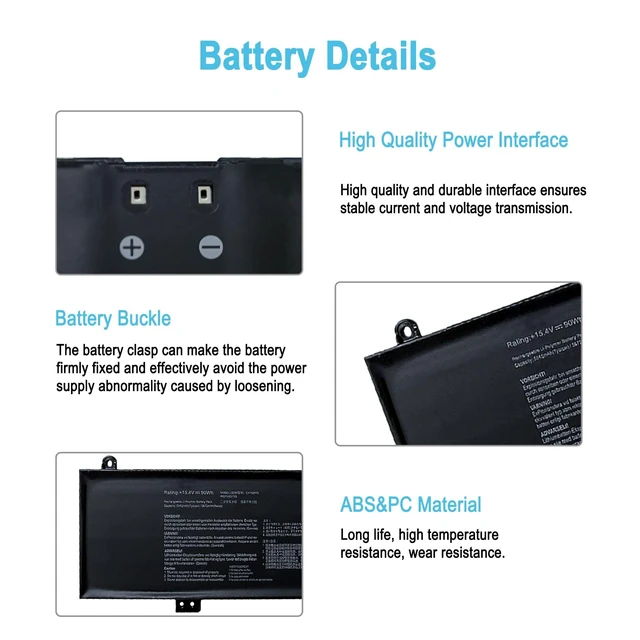 Alt view image 3 of 5 - C41N2013 Replacement Laptop Battery for Asus TUF GAMING A15 FA507 FX507 A17 707 ROG Strix Scar G533 G733 Strix G15 G513 G17 G713 G713PI Zephyrus S17 GX703 / M16 GU603 /G15 GA503 ProArt C41N2013-1