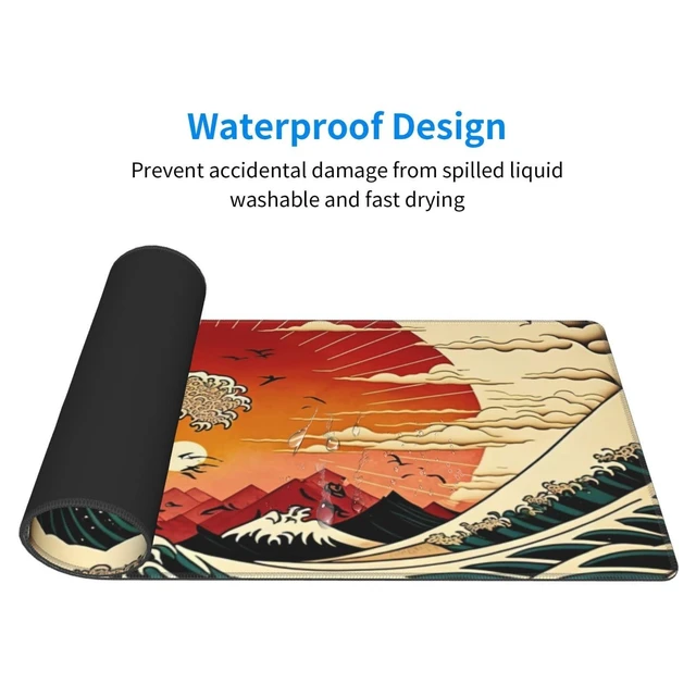 Alt view image 4 of 5 - Japanese Wave Sun Gaming Mouse Pad XL, Large Non Slip Rubber Mousepad, Stitched Edges Mouse Pads, Long Extended Mouse Pad,31.5'' X 11.8''