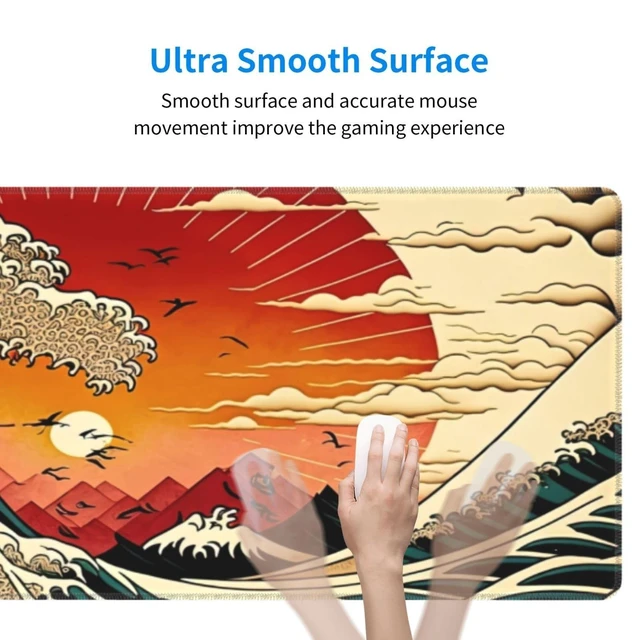 Alt view image 5 of 5 - Japanese Wave Sun Gaming Mouse Pad XL, Large Non Slip Rubber Mousepad, Stitched Edges Mouse Pads, Long Extended Mouse Pad,31.5'' X 11.8''