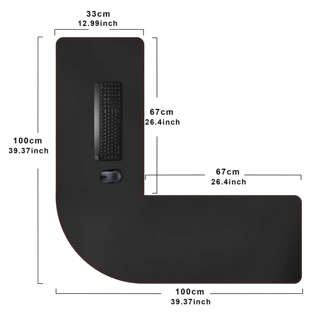 Alt view image 2 of 5 - ZORESYN L Shaped Desk Mat 39.4"(L) x 39.4"(S) x 13"(W), Computer Corner Desk Pad, Large Waterproof PU Leather Mouse pad for Corner Desk, Writing Desk Pad Protector - Black
