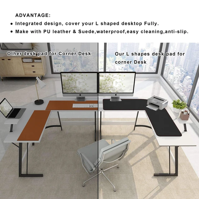 Alt view image 3 of 5 - ZORESYN L Shaped Desk Mat 39.4"(L) x 39.4"(S) x 13"(W), Computer Corner Desk Pad, Large Waterproof PU Leather Mouse pad for Corner Desk, Writing Desk Pad Protector - Black