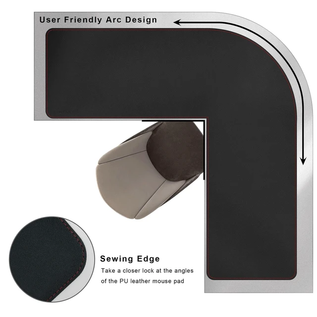 Alt view image 4 of 5 - ZORESYN L Shaped Desk Mat 39.4"(L) x 39.4"(S) x 13"(W), Computer Corner Desk Pad, Large Waterproof PU Leather Mouse pad for Corner Desk, Writing Desk Pad Protector - Black