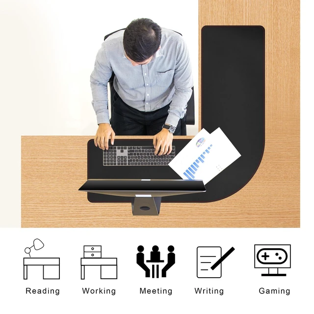 Alt view image 5 of 5 - ZORESYN L Shaped Desk Mat 39.4"(L) x 39.4"(S) x 13"(W), Computer Corner Desk Pad, Large Waterproof PU Leather Mouse pad for Corner Desk, Writing Desk Pad Protector - Black