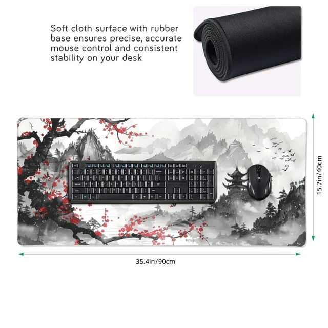 Alt view image 2 of 7 - 35.4 x 15.7 in, Waterproof XXL Large Mouse Pad for Desk, Extended Keyboard Mouse Mat for Computer Office, Big Laptop Mouse pad, Gaming Pc-Japanese Watercolor Cherry Blossom