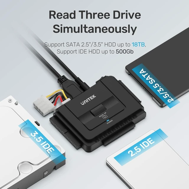 Alt view image 9 of 14 - Unitek USB C to IDE and SATA Converter External Hard Drive Adapter Kit for Universal 2.5/3.5 HDD/SSD Hard Drive Disk, One Touch Backup Function, Included 12V/2A Power Adapter