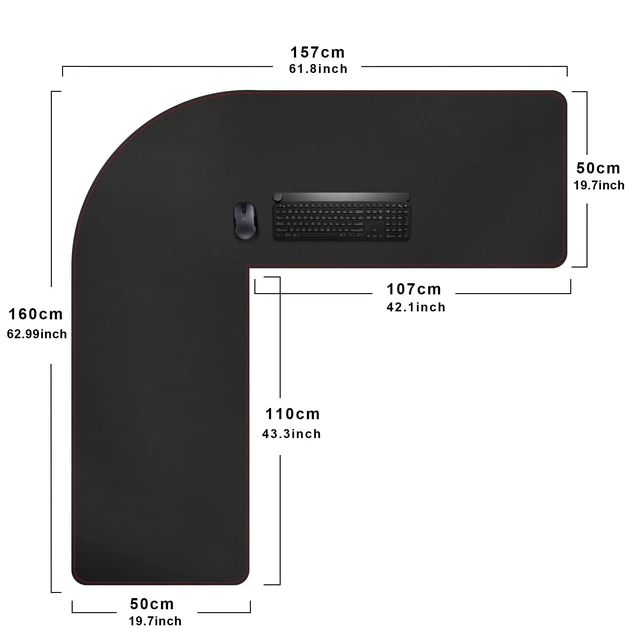 Alt view image 2 of 5 - ZORESYN 63" L-Shaped Gaming Desk Mat Mouse pad, Computer Corner Desk Pad, Home Office Writing Desk Pad Protector, Large Waterproof PU Leather Corner Mousepad - Black, (157+160) x50cm