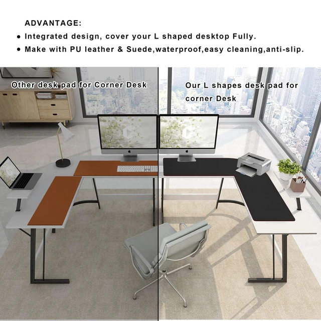 Alt view image 3 of 5 - ZORESYN 63" L-Shaped Gaming Desk Mat Mouse pad, Computer Corner Desk Pad, Home Office Writing Desk Pad Protector, Large Waterproof PU Leather Corner Mousepad - Black, (157+160) x50cm