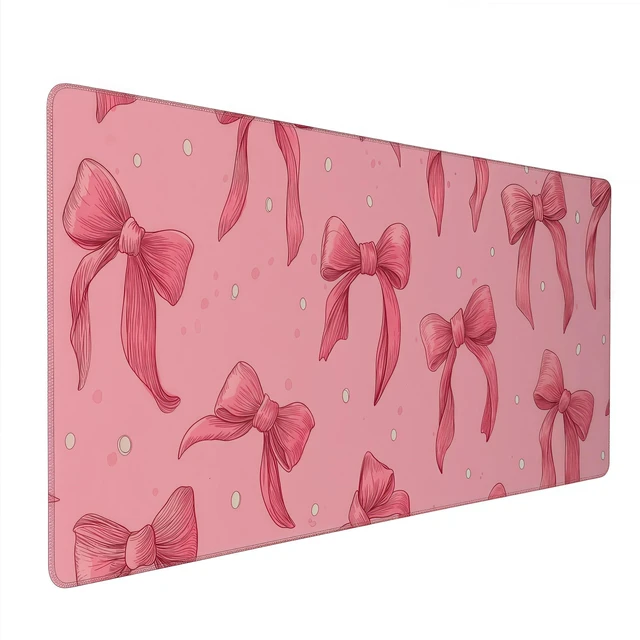 Main image of Large Pink Mouse Pad with Bows, Non-Slip Desk Mat for Laptop PC, Gaming Mousepad, 35.4 x 15.7 inches