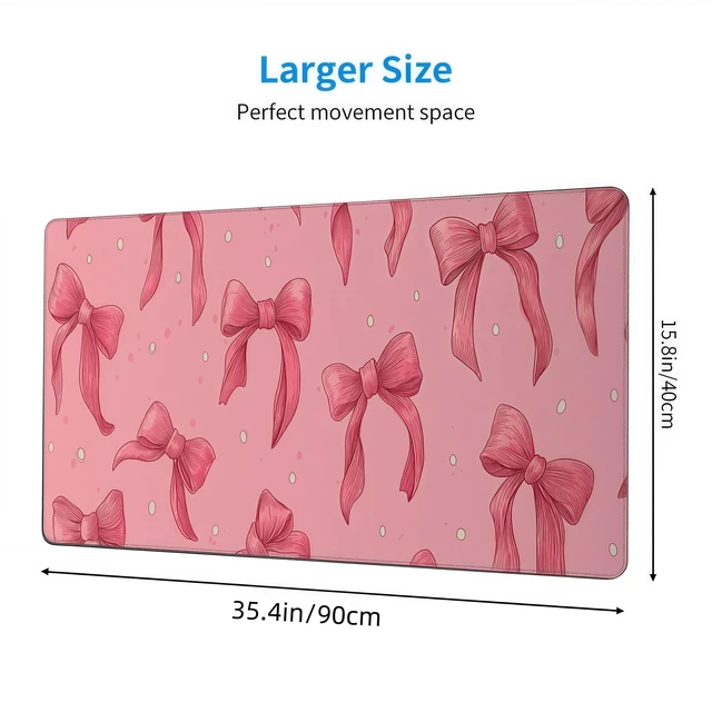 Alt view image 3 of 6 - Large Pink Mouse Pad with Bows, Non-Slip Desk Mat for Laptop PC, Gaming Mousepad, 35.4 x 15.7 inches