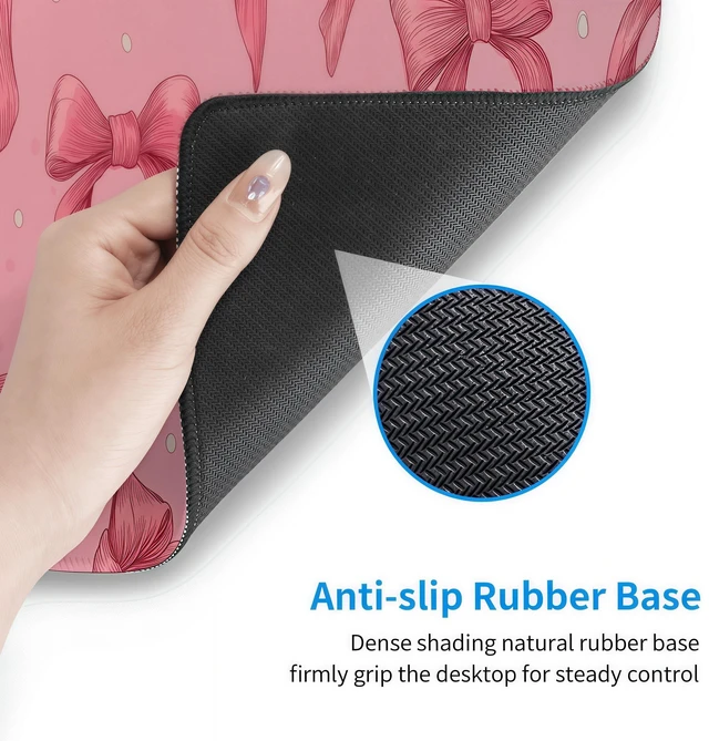 Alt view image 4 of 6 - Large Pink Mouse Pad with Bows, Non-Slip Desk Mat for Laptop PC, Gaming Mousepad, 35.4 x 15.7 inches