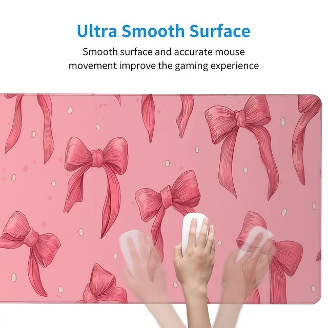 Alt view image 5 of 6 - Large Pink Mouse Pad with Bows, Non-Slip Desk Mat for Laptop PC, Gaming Mousepad, 35.4 x 15.7 inches