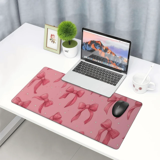 Alt view image 6 of 6 - Large Pink Mouse Pad with Bows, Non-Slip Desk Mat for Laptop PC, Gaming Mousepad, 35.4 x 15.7 inches