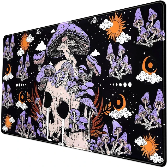 Main image of Black Mouse Pad Mushroom Desk Pad Skull Skeleton Purple Pc Laptop Office Keyboard Mouse Pads, Large Gaming Setup Office Extra Large Deskmat Laptop Mousepad 31.5x15.8 in-with Stitched Eges