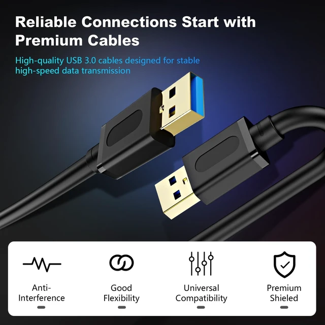 Alt view image 4 of 7 - USB 3.0 Male to Male Cable 10Ft,USB to USB Cable with Gold-Plated Connector for Hard Drive Enclosures, DVD Player, Laptop Cooler (10Ft/3M)
