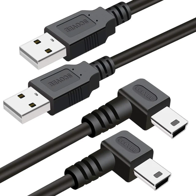 Main image of Mini USB Cable 90 Degree 2Pack 6ft for Garmin Nuvi for Canon PowerShot/Rebel/EOS/DSLR/ELPH Dash Cam SatNav Camcorders Car Camera USB Cable Right Angle Mini-B Charger Cord Data Sync Charging Adapter