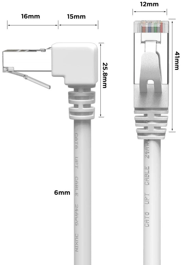 Alt view image 13 of 14 - 90 Degree CAT6 Ethernet Cable Right Angle Upward Angled White 3ft,RJ45 LAN Gigabit Network Cord Cat 6 90 Degree Adapter,Bandwidth up to 250MHz 1Gbps