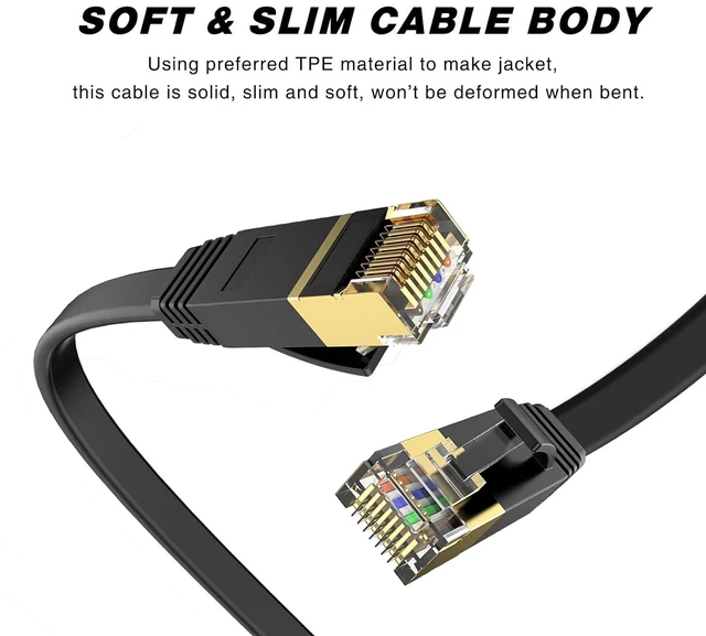 Alt view image 10 of 14 - Cat 6 Ethernet Cable 50 ft High Speed RJ45 Internet Cable for Outdoor & Indoor Support CAT6 Network Solid Slim Flat Black Computer LAN for PC