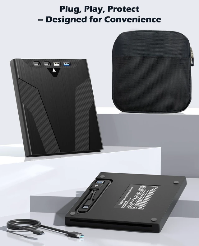 Alt view image 7 of 7 - 8 in 1 External CD/DVD Drive for Laptop, Slot-Loading CD Reader for Laptop, CDs Drive External USB DVD Drive Externals CD Burner Compatible with PC Windows Linux MacOS (+Carrying Case)