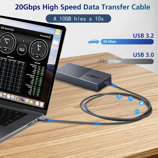 Alt view image 4 of 7 - USB c Data Cable 20GbpsUSB c Monitor Cable,USB c Display Cable,USB c 3.2 gen 2 Cable 240W USB c Video Cable 4K@144Hz USB C Data Transfer Cable,(5ft)