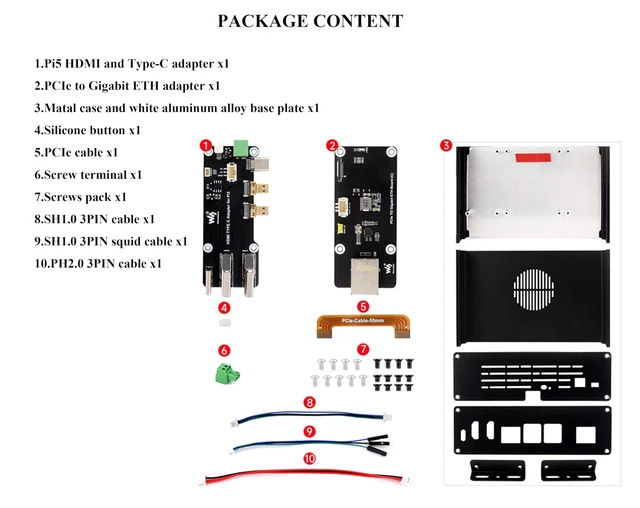 Alt view image 2 of 5 - Multi-Functional All-in-One Mini-Computer Kit Compatible with Raspberry Pi 5, Pi5 PCIe Box Includes Aluminum Alloy Case, PCIe to Gigabit ETH Adapter, Pi5 HDMI and Type-C Adapter Board