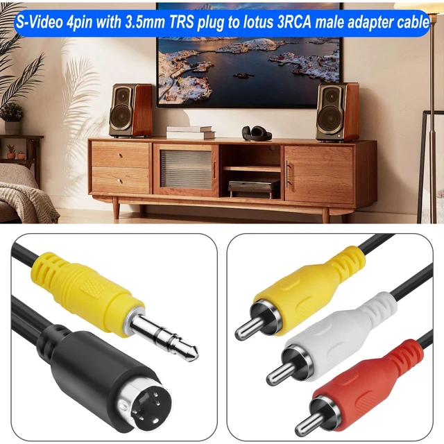 Alt view image 3 of 7 - S-Video 4 Pin to 3 RCA AV Composite Cable with 3.5mm TRS Plug, 3 RCA Male to 4 Pin Mini DIN S-Video + 3.5mm (1/8 inch) TRS Male Stereo Audio Video Cable PC to TV (1.8M)