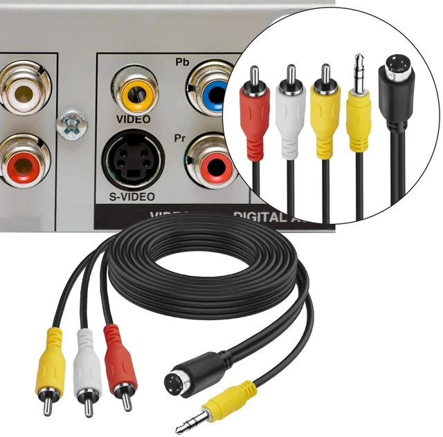 Alt view image 5 of 7 - S-Video 4 Pin to 3 RCA AV Composite Cable with 3.5mm TRS Plug, 3 RCA Male to 4 Pin Mini DIN S-Video + 3.5mm (1/8 inch) TRS Male Stereo Audio Video Cable PC to TV (1.8M)