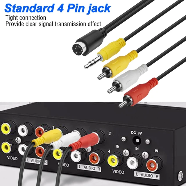 Alt view image 4 of 7 - S-Video 4 Pin to 3 RCA AV Composite Cable with 3.5mm TRS Plug, 3 RCA Male to 4 Pin Mini DIN S-Video + 3.5mm (1/8 inch) TRS Male Stereo Audio Video Cable PC to TV (1.8M)