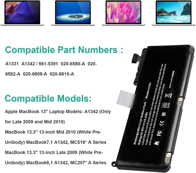 Alt view image 5 of 6 - A1331 Battery for A1331 A1342 Apple MacBook Unibody 13 Inch (Late 2009 Mid 2010) Fits 661-5391 661-5585 MC207LL/A MC516LL/A 10.95V 63.5Wh - AC Doctor INC 12 Months Warranty