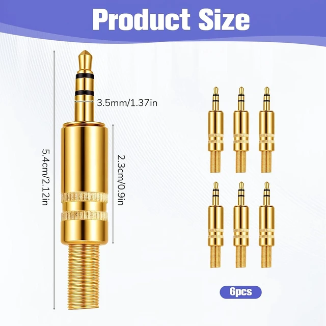 Alt view image 2 of 7 - 6 PCS 3.5mm Stereo Plug 3.5mm Audio Jack Headphone Jack Male Plug 1/8 Stereo Male Plugs Audio Cable Connector Replacement for Audio-Repair
