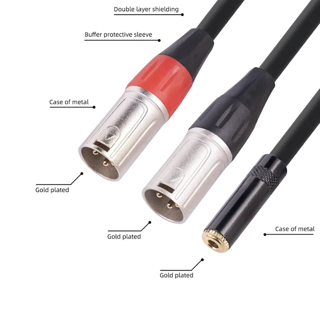Alt view image 4 of 7 - 3.5mm 1/8 to XLR Microphone Cable, Professional Connector Adapter,Balanced Dual XLR Male to 3.5mm Female Stereo Cable 1.0ft