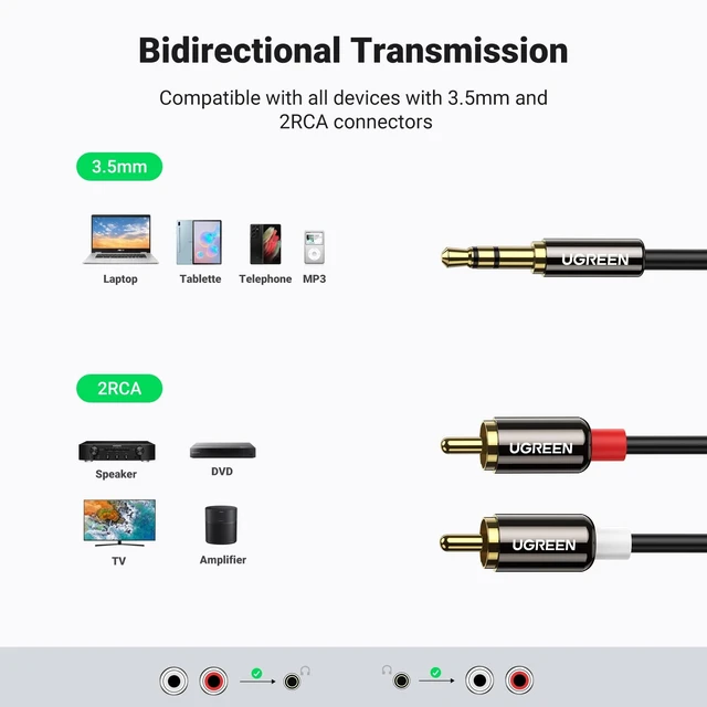 Alt view image 3 of 7 - 3.5mm to 2 RCA Male Stereo Audio Cable Aux to RCA Y Splitter 1/8 to Red White RCA Adapter Cord Gold Plated Copper Connectors PVC Jacket Tangle Free HiFi Sound 6.6FT
