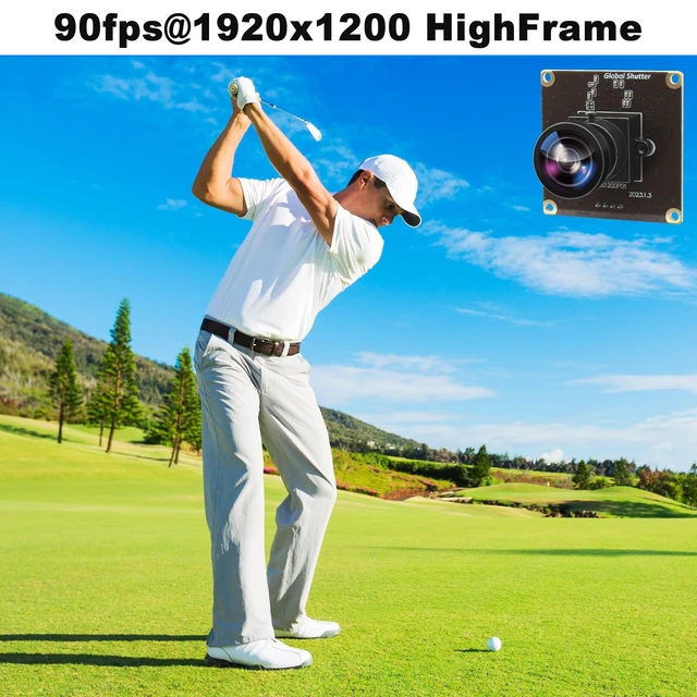 Alt view image 2 of 5 - ALPCAM 2MP Global Shutter USB Camera Module 1200P 90fps High Speed Camera with No Distortion Lens Wide Angle UVC Webcam Board AR0234 Lightburn Camera for Golf Swing Windows, Linux, Android,Mac OS