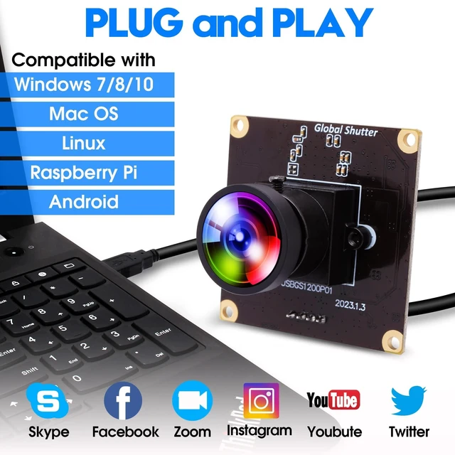 Alt view image 5 of 5 - ALPCAM 2MP Global Shutter USB Camera Module 1200P 90fps High Speed Camera with No Distortion Lens Wide Angle UVC Webcam Board AR0234 Lightburn Camera for Golf Swing Windows, Linux, Android,Mac OS