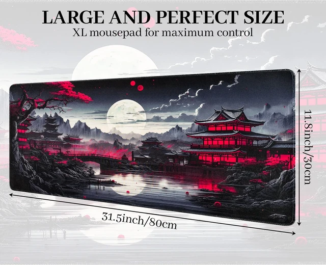 Alt view image 2 of 7 - Anime Mouse Pad, 31.5 x 11.8" Large Mouse Pad for Desk, Expanded Black Gaming Mousepad with Stitched Edges, Non-Slip Japanese Dark Moon Keyboard Mat for Gaming Home Office
