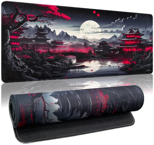 Main image of Anime Mouse Pad, 31.5 x 11.8" Large Mouse Pad for Desk, Expanded Black Gaming Mousepad with Stitched Edges, Non-Slip Japanese Dark Moon Keyboard Mat for Gaming Home Office
