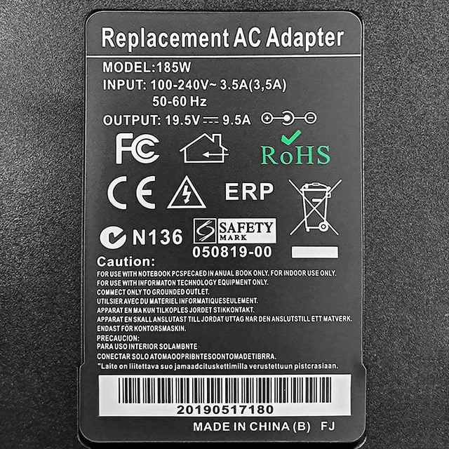 Alt view image 4 of 7 - 180W Dell Alienware Charger, 19.5V 9.5A 185W Dell Power Adapter Compatible Dell Alienware 17 R3/15 R3/15 R2/X51 R2/13/14/M17X/M15X/M14X/X51, Dell Precision M4600/M4700/M4800/M6400/M6500/M6600/M6700