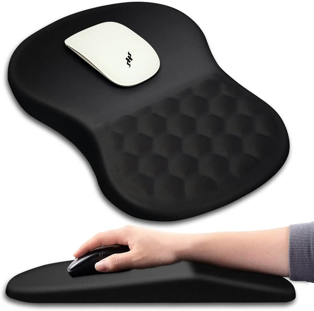 Main image of Ergonomic Mouse Pad Wrist Support with Massage Design Wrist Rest Pain Relief Mousepad with Memory Foam&Non-Slip PU Base Mouse Pads for Wireless Mouse & Desk (12x8 inch Black)