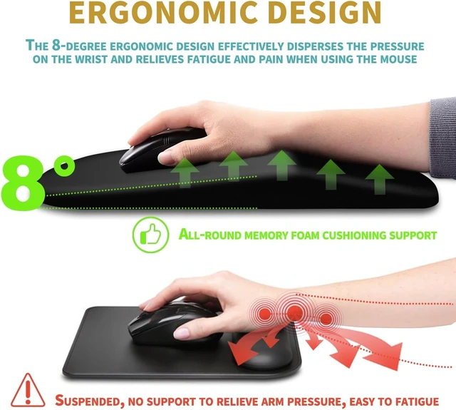 Alt view image 5 of 6 - Ergonomic Mouse Pad Wrist Support with Massage Design Wrist Rest Pain Relief Mousepad with Memory Foam&Non-Slip PU Base Mouse Pads for Wireless Mouse & Desk (12x8 inch Black)