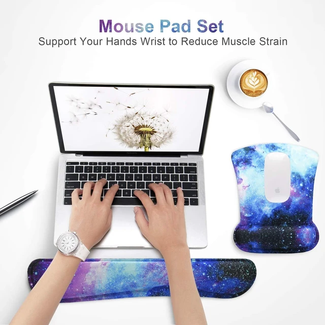 Alt view image 2 of 7 - Mouse Pad with Wrist Support and Keyboard Wrist Rest Pad Set Ergonomic Mouse Pads for Computers Laptop Non-Slip Comfortable Mousepad w/Raised Memory Foam for Easy Typing & Pain Relief (Galaxy)