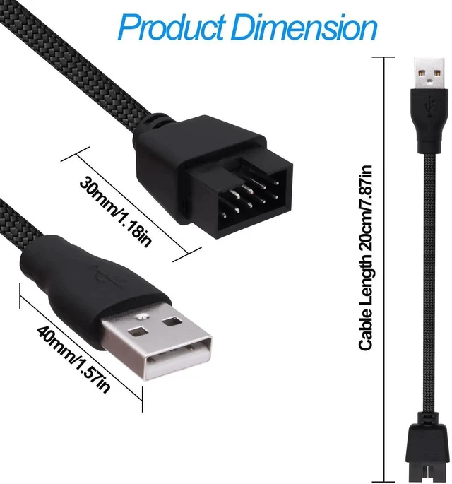Alt view image 2 of 7 - USB 2.0 to 9Pin Motherboard Header Adapter Cable USB Type A Male to 9 Pin Male Motherboard Data Cable Converter Extension Cord -20cm-2pcs
