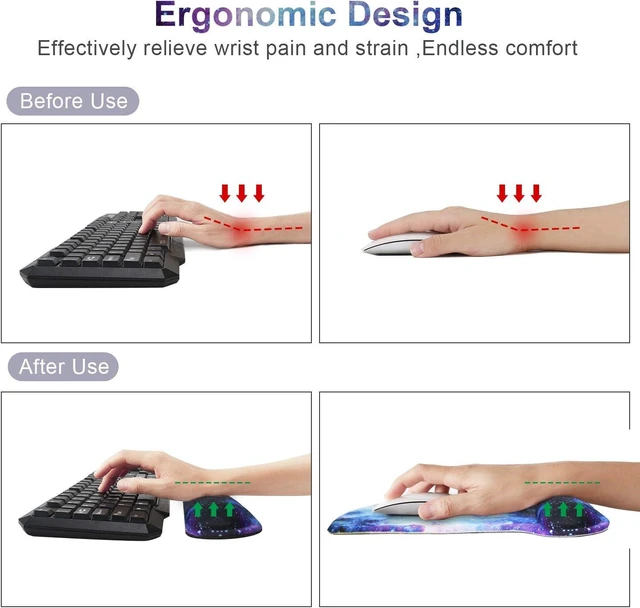 Alt view image 6 of 7 - Mouse Pad with Wrist Support and Keyboard Wrist Rest Pad Set Ergonomic Mouse Pads for Computers Laptop Non-Slip Comfortable Mousepad w/Raised Memory Foam for Easy Typing & Pain Relief (Galaxy)