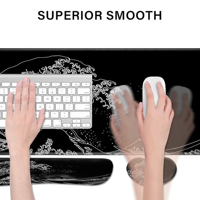 Alt view image 2 of 5 - Desk Pad and Keyboard Wrist Rest, Large Mouse Pad + Keyboard Pad+Mouse Wrist Support, Non-Slip Desk Mat Protector for Office, Home 31.511.8 Inches Wave