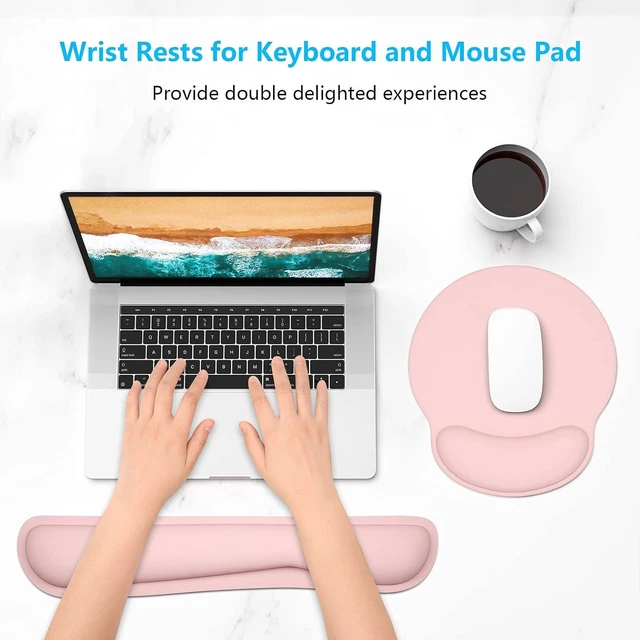 Alt view image 2 of 6 - Keyboard Wrist Rest and Mouse Pad with Wrist Support Cute Memory Foam Cushion for Keyboard and Mouse Set Ergonomic Desktop Pad Rests with Non Slip Base for Easy Typing & Pain Relief Pink