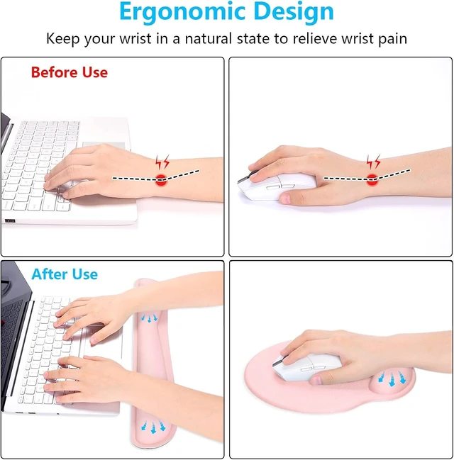 Alt view image 3 of 6 - Keyboard Wrist Rest and Mouse Pad with Wrist Support Cute Memory Foam Cushion for Keyboard and Mouse Set Ergonomic Desktop Pad Rests with Non Slip Base for Easy Typing & Pain Relief Pink