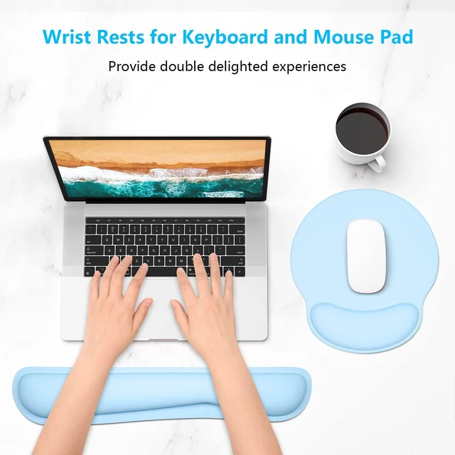 Alt view image 2 of 6 - Keyboard Wrist Rest and Mouse Pad with Wrist Support, Memory Foam Cushion for Keyboard and Mouse Set, Ergonomic Desktop Pad Rests with Non Slip Base for Easy Typing & Pain Relief, Sky Blue